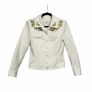 Escada Floral Embroidered White Denim Jacket